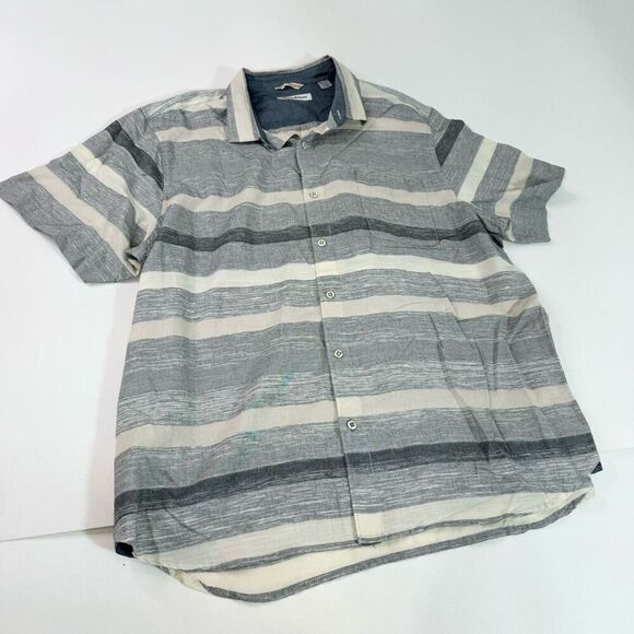 Tommy Bahama Shirt Mens XXL Gray Striped Short-Sleeve Collar Linen Tee button - Picture 1 of 8